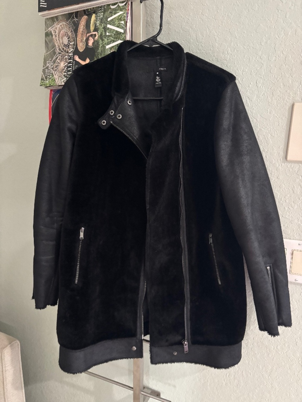 Aqua Faux Fur/Leather Jacket